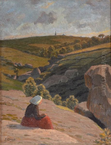 Bretonne Assise Devant Un Paysage Oil Painting by Albert Clouard