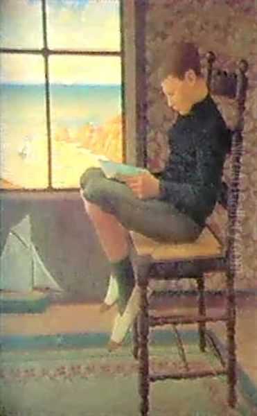 Joel A La Lecture (fils De L'artiste) Oil Painting by Albert Clouard