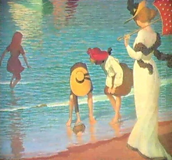 Coin De Plage Le Crabe Oil Painting by Albert Clouard