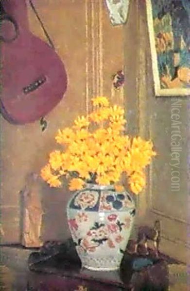 Nature Morte Au Bouquet Jaune Oil Painting by Albert Clouard