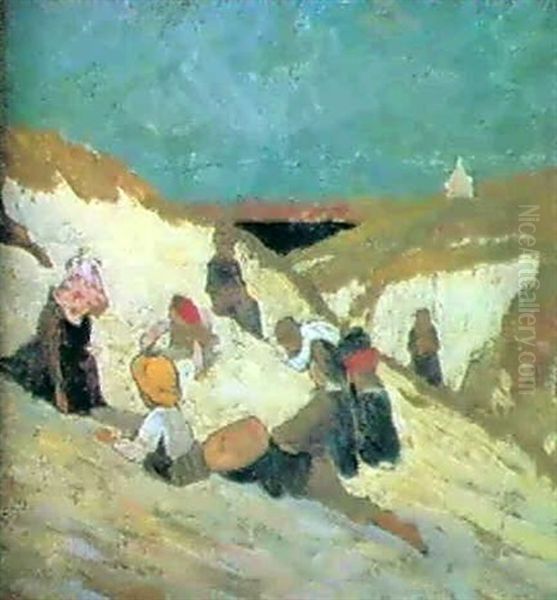 Enfants Dans Les Dunes Oil Painting by Albert Clouard