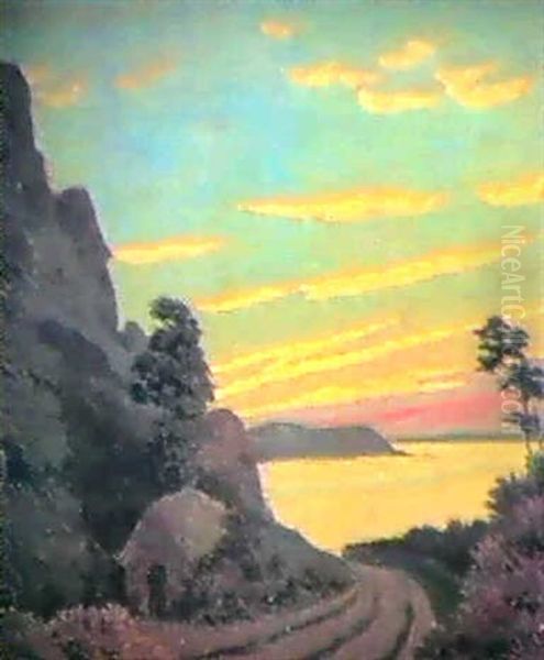 Chemin Et Crepuscule, Mer Jaune Oil Painting by Albert Clouard