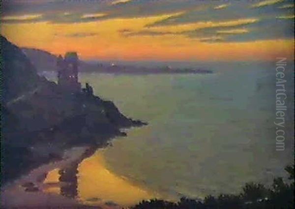 La Plage De Tresignel Au Crepuscule Oil Painting by Albert Clouard