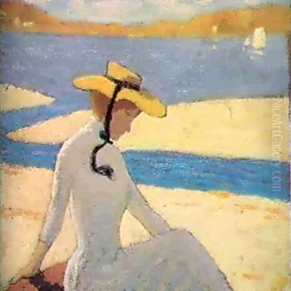 Elegante Sur La Plage Oil Painting by Albert Clouard