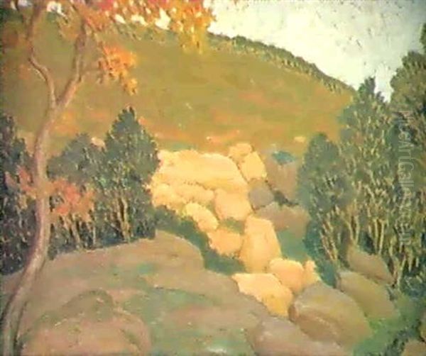 Rochers A Chateauneuf Du Faou Oil Painting by Albert Clouard