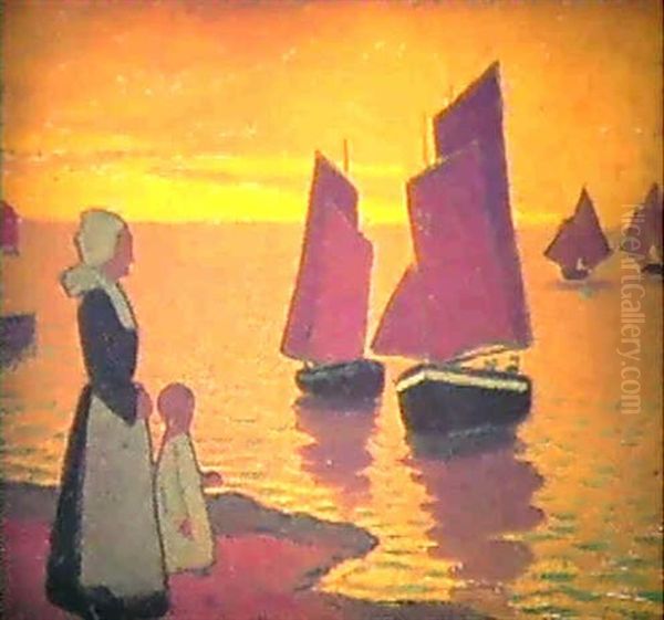 Retour De La Peche Au Crepuscule Oil Painting by Albert Clouard