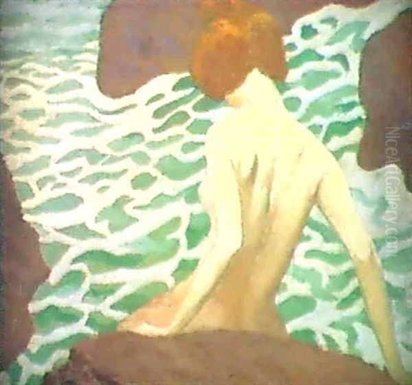 Le Bain Aux Roches Mauves Oil Painting by Albert Clouard