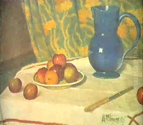 Nature Morte Au Pichet Et Aux Pommes Oil Painting by Albert Clouard