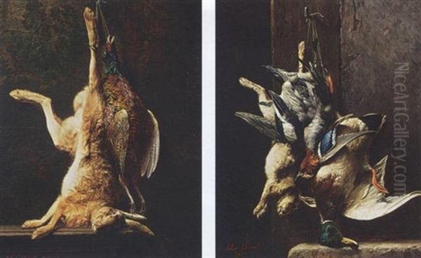 A Hunting Still Life With A Rabbit And A Pheasant Oil Painting by Felix Clouet