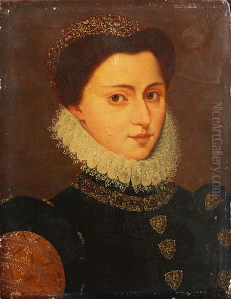 Portrait Of A Lady, Bust-length, In Black Bejewelled Costume Oil Painting by Francois Clouet