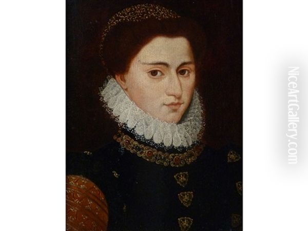 Portrait Of A Woblewoman, Bust Length Wearing A High Lace Trimmed Oil Painting by Francois Clouet