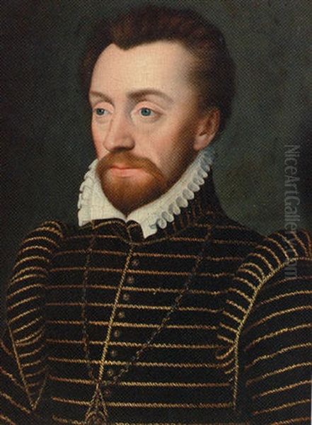 Portrait Of Louis I De Bourbon, Prince De Conde, In A Gold-embroidered Doublet Oil Painting by Francois Clouet