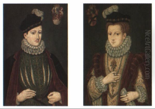 Portraits Of A Lady And A Gentleman Oil Painting by Francois Clouet