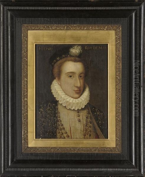 Portrait Of A Gentleman (henry Ii, King Of Navarre?) In A Black And Gold Embroidered Coat Oil Painting by Jean (Jehannet) Clouet