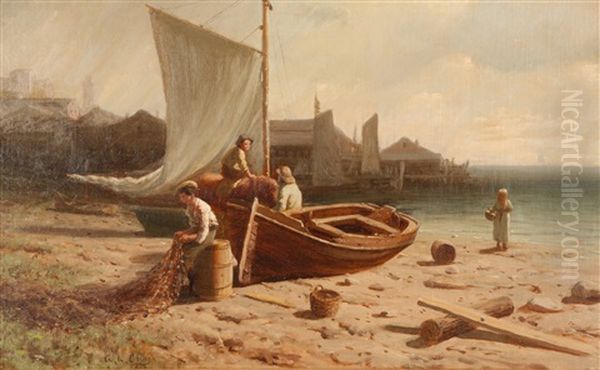 Dry Dock Boats, Seaside Village Oil Painting by George Lafayette Clough