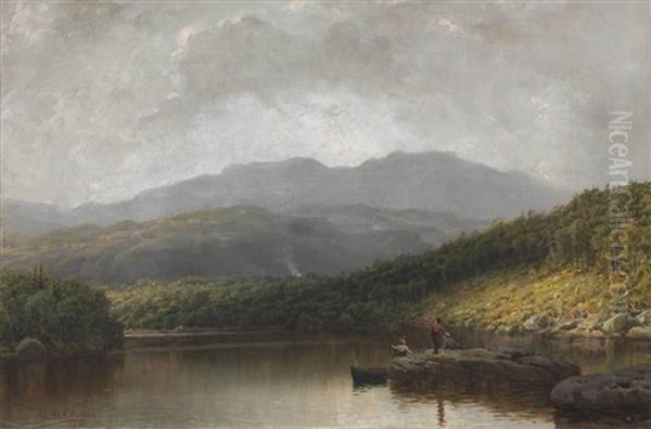 Lake Scene With Figures Oil Painting by George Lafayette Clough