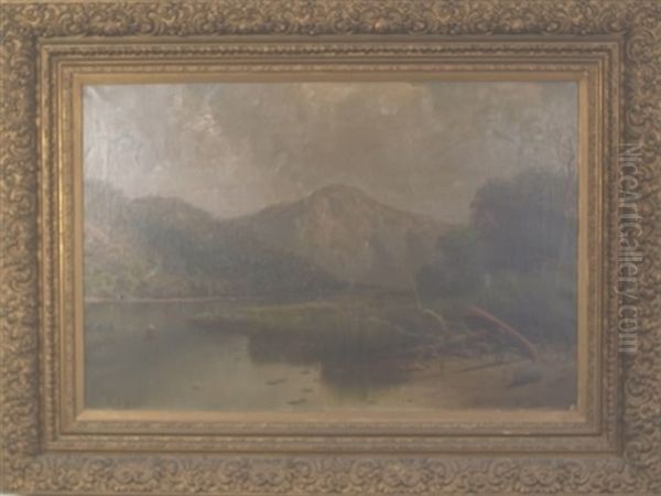 Landscape With Rivers Edge And Boater Oil Painting by George Lafayette Clough