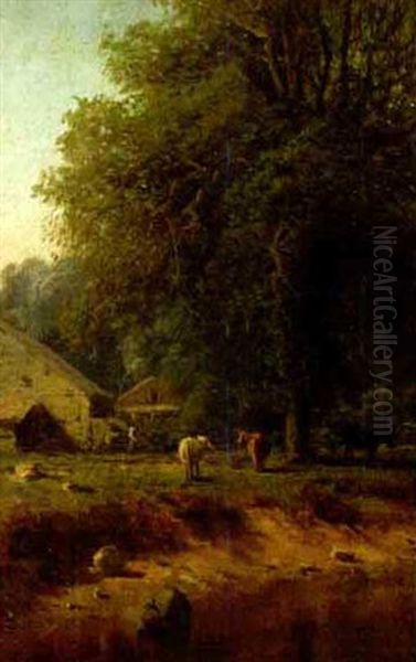 Farmyard, Auburn, New York Oil Painting by George Lafayette Clough