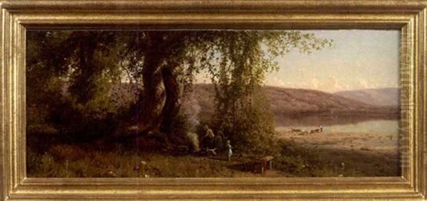 Adirondack Campfire Beside A Lake Oil Painting by George Lafayette Clough