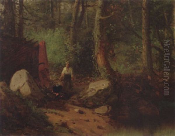 Trapper's Camp Oil Painting by George Lafayette Clough