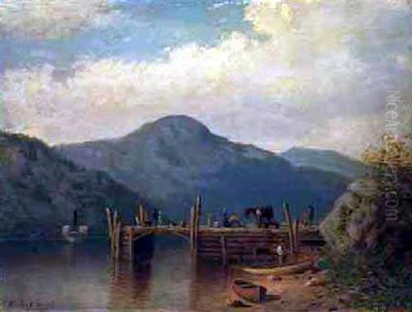 Steamboat Landing Of Lake George Oil Painting by George Lafayette Clough