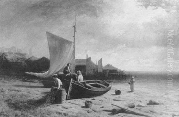 Fishing Boats On The Beach Oil Painting by George Lafayette Clough