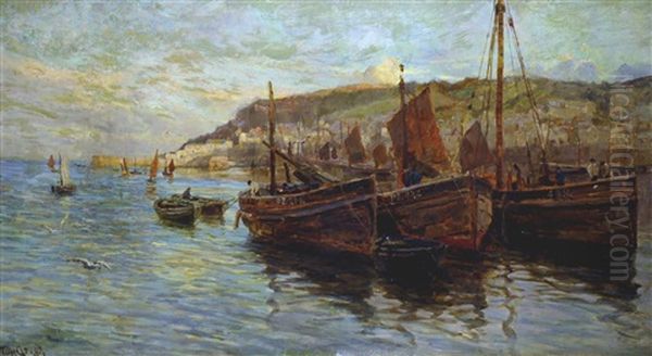 Harbour Scene At Newlyn by Tom Clough