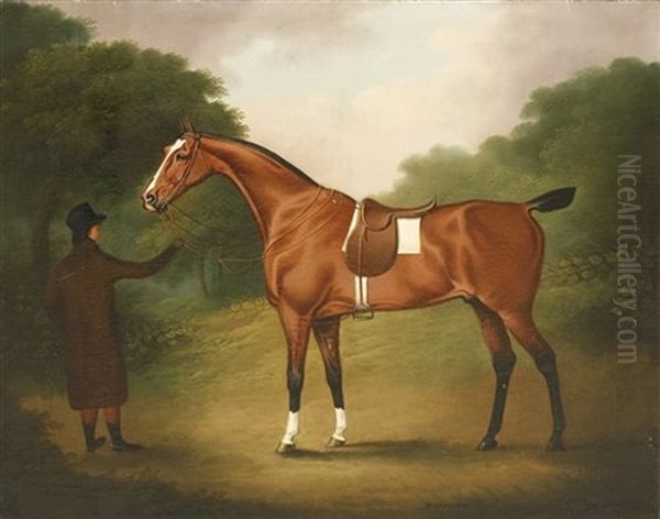 A Bay Hunter And Groom Oil Painting by Daniel Clowes