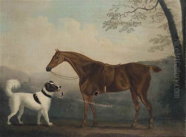 Hunter Alezan Et Chien De Chasse Dans Un Paysage Oil Painting by Daniel Clowes