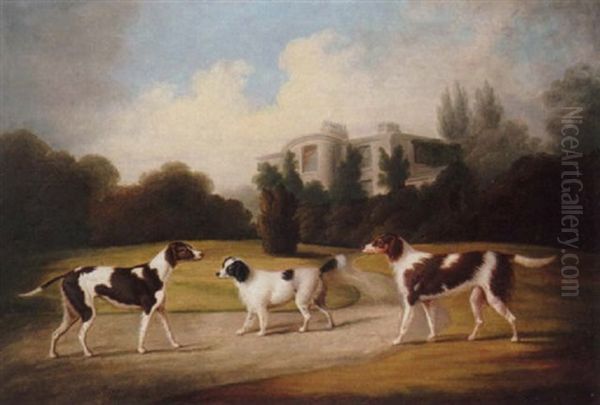 Sporting Dogs In The Grounds Of A Country House Oil Painting by Daniel Clowes