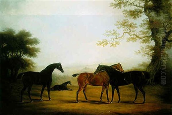 Four Hunters Resting In A Landscape Oil Painting by Daniel Clowes