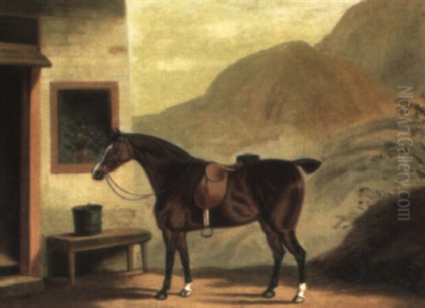 A Saddled Bay Outside A Cottage In A Mountainous Landscape Oil Painting by Daniel Clowes