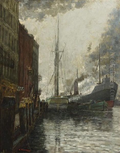 Chicago Harbor Oil Painting by William Clusmann