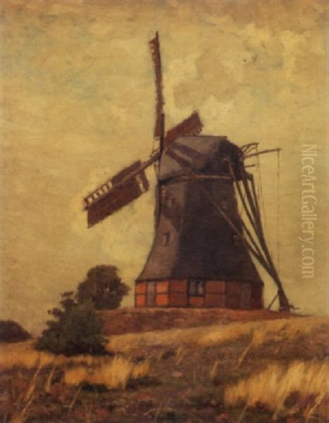 Dutch Windmill Oil Painting by William Clusmann