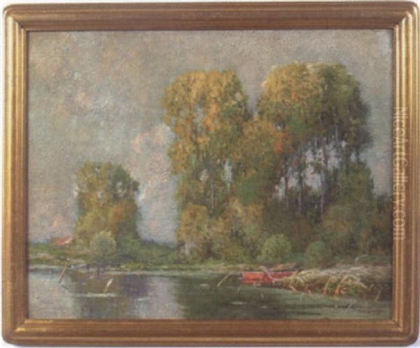 Lakeside Spring Landscape Oil Painting by William Clusmann