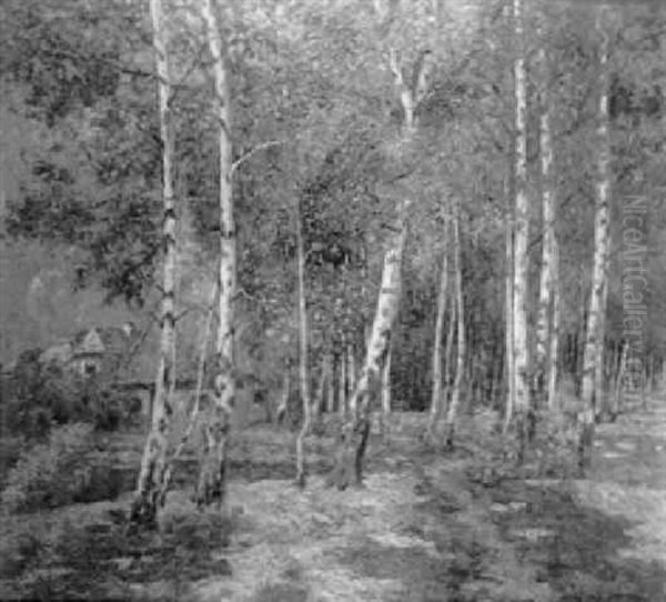 Verdent Landscape With Birch Trees And White Houses by William Clusmann