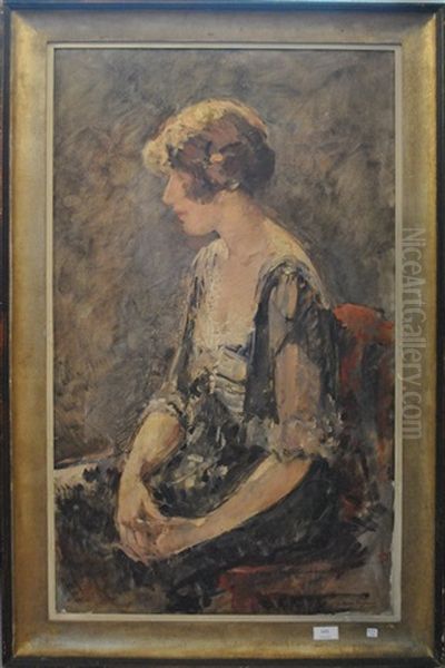 Portrait De Jeune Dame Oil Painting by Andre Edmond Alfred Cluysenaar