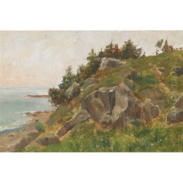 Afternoon, Bar Harbor, Mt. Desert, Maine (+ Rocky Shoreline, Maine; Pair) Oil Painting by Oscar Regan Coast