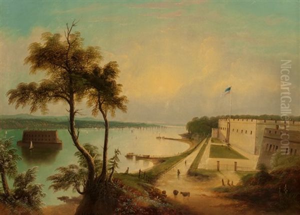 Staten Island In The Narrows, New York, 1864 Oil Painting by Edmund C. Coates