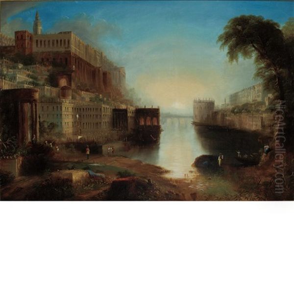 Architectural Fantasy (ovid Banished From Rome) Oil Painting by Edmund C. Coates