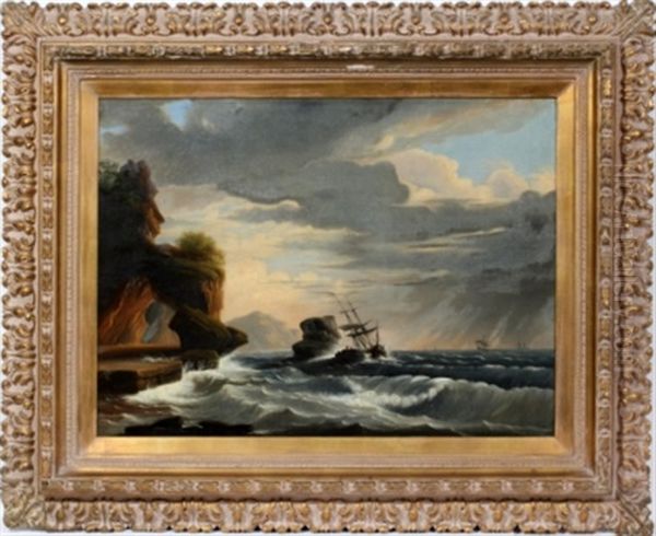 Coast With Sailing Ship Oil Painting by Edmund C. Coates