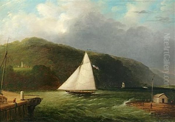 Lighthouse On The Hudson Near Caldwell Landing Oil Painting by Edmund C. Coates