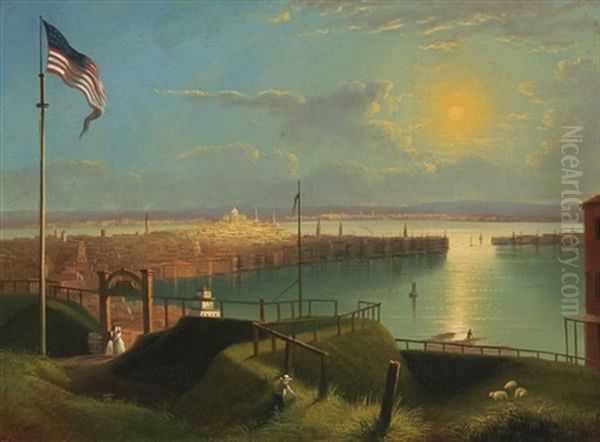 Boston From The Dorchester Heights Oil Painting by Edmund C. Coates