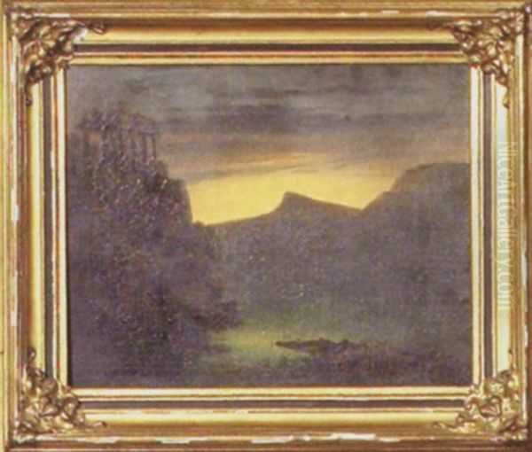 Sunset Landscape With Temple Ruins Oil Painting by Edmund C. Coates