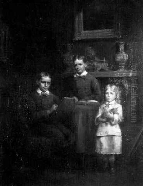 Portrait Of Three Children In A Richly Appointed Interior Oil Painting by Darius Cobb