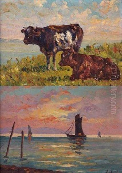 Vaches Au Paturage / Voiliers Oil Painting by Andreev