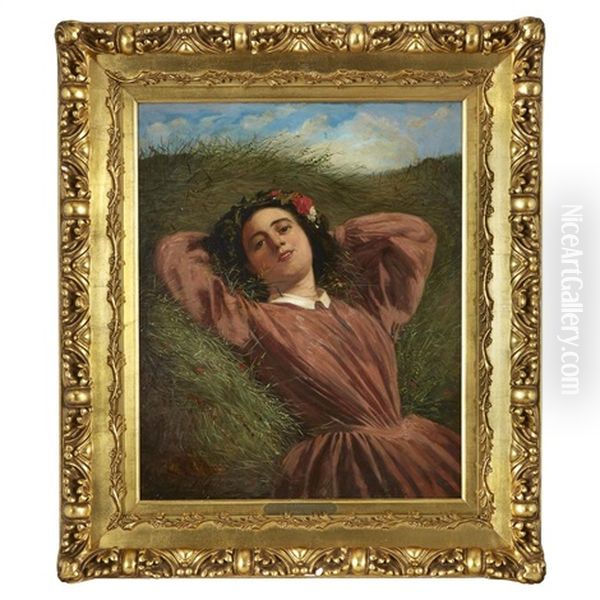 Woman Reclining In The Grass Oil Painting by Edward John Cobbett