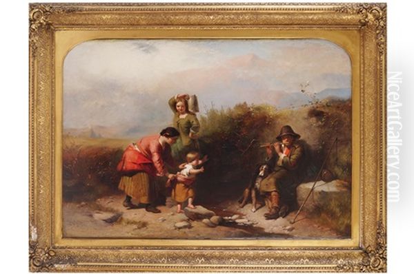 Children With A Shepherd Playing The Flute Oil Painting by Edward John Cobbett