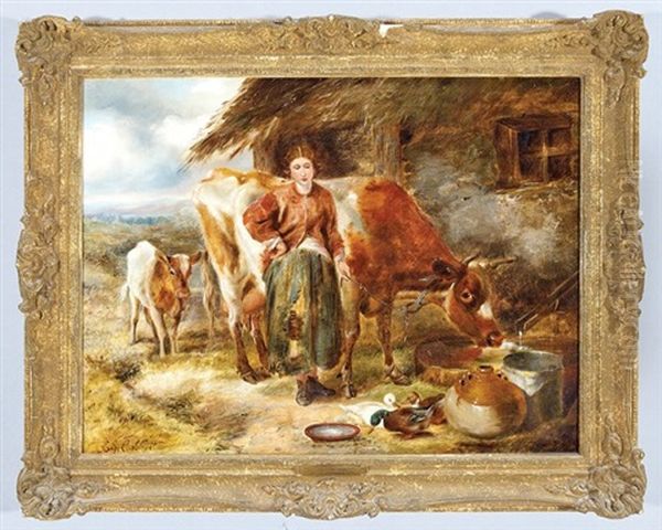 In The Farmyard Oil Painting by Edward John Cobbett