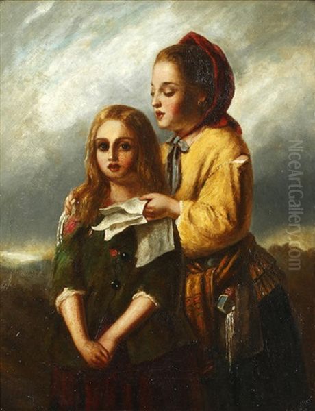 Two Young Girls Oil Painting by Edward John Cobbett